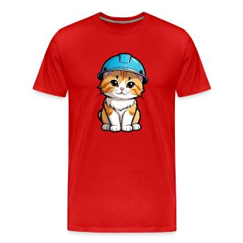 Kätzchen mit Schutzhelm - Männer Premium Bio T-Shirt - Rot - Vorne - Damien (186cm)