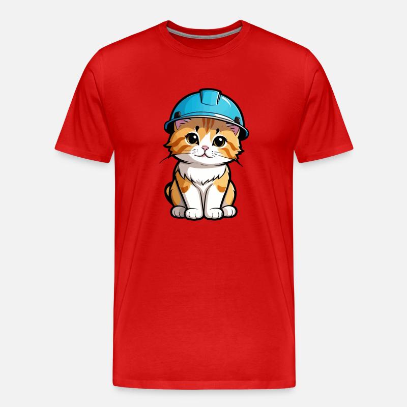 Kätzchen mit Schutzhelm - Männer Premium Bio T-Shirt - Rot