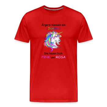 Unicorns don't annoy - Men's Premium Organic T-Shirt - red - Front - Damien (186cm)