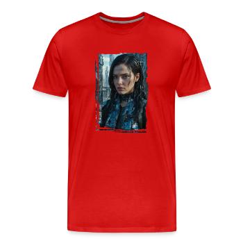 Porträt eines Sci-Fi-Cyberpunk-Mädchens - Männer Premium Bio T-Shirt - Rot - Vorne - Damien (186cm)