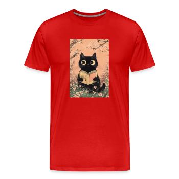 Cute cat - book lover, Cat lover shirt, bags,Tank - Men's Premium Organic T-Shirt - red - Front - Damien (186cm)