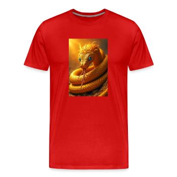 Mehen, golden serpent god coiled around Ra’s solar - Men's Premium Organic T-Shirt - red - Front - Damien (186cm)