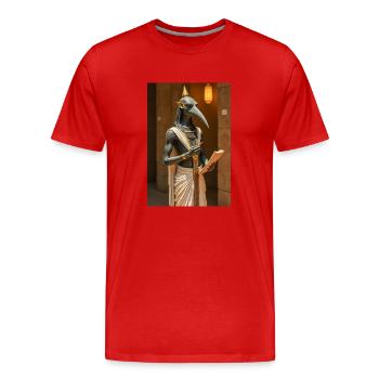 Thoth, ibis-headed god, holding a scroll in an anc - Men's Premium Organic T-Shirt - red - Front - Damien (186cm)