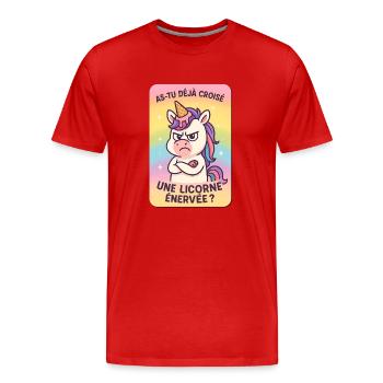 licorne énervée - T-shirt bio Premium Homme - rouge - Devant - Damien (186cm)