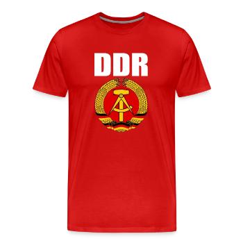 Manteau RDA des bras avec des lettres blanches - T-shirt bio Premium Homme - rouge - Devant - Damien (186cm)