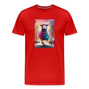 Moutons à lunettes dans la ville - T-shirt bio Premium Homme - rouge - Devant - Damien (186cm)