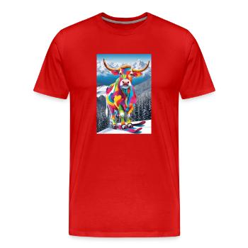 Vache dans la station de ski - T-shirt bio Premium Homme - rouge - Devant - Damien (186cm)