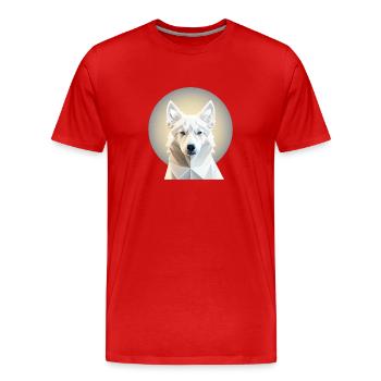 cooler Weisser Schäferhund im Mondschein Kubismus - Männer Premium Bio T-Shirt - Rot - Vorne - Damien (186cm)