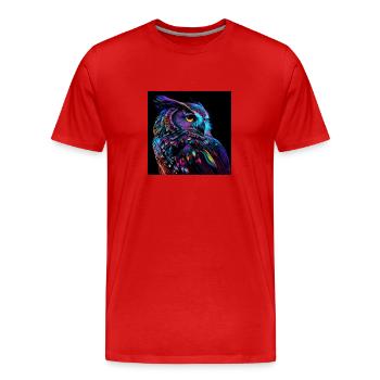 EULE DESIGNER DRUCK, EINZIGARTIGES DESIGN 2. GEN - Männer Premium Bio T-Shirt - Rot - Vorne - Damien (186cm)