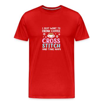 Cross Stitch - Men's Premium Organic T-Shirt - red - Front - Damien (186cm)