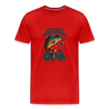 Angeln mit Enkeln Angel Opa Angelbuddy - Männer Premium Bio T-Shirt - Rot - Vorne - Damien (186cm)