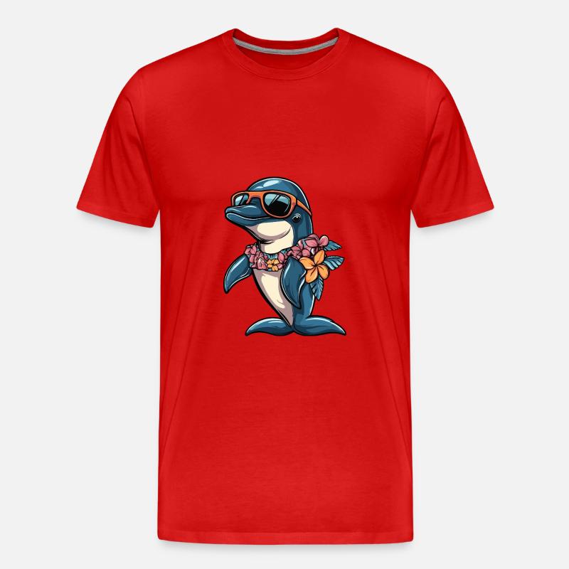 Delfin Comic Urlaub - Männer Premium Bio T-Shirt - Rot