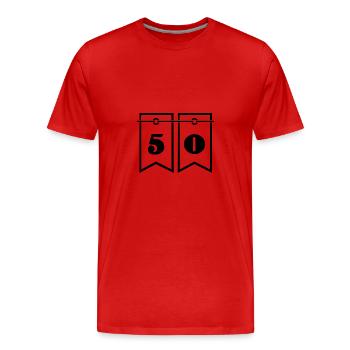 50. 50 ANS. 50e ANNIVERSAIRE. ANNIVERSAIRE 50 ANS. - T-shirt bio Premium Homme - rouge - Devant - Damien (186cm)