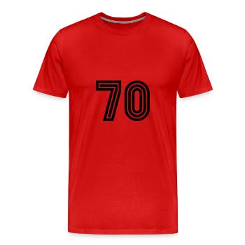 70. 70 ANS. 70e ANNIVERSAIRE. ANNIVERSAIRE 70 ANS. - T-shirt bio Premium Homme - rouge - Devant - Damien (186cm)