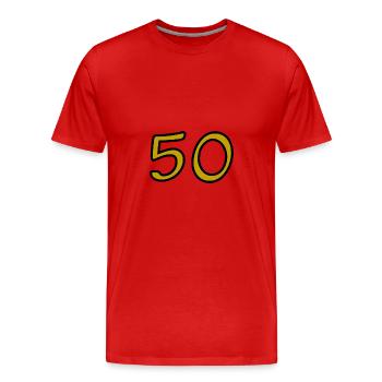 50. 50 ANS. 50e ANNIVERSAIRE. ANNIVERSAIRE 50 ANS. - T-shirt bio Premium Homme - rouge - Devant - Damien (186cm)