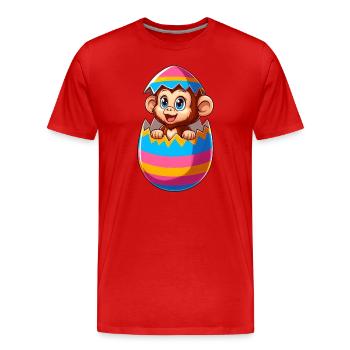 Easter Monkey Hatches Easter Egg Design - Men's Premium Organic T-Shirt - red - Front - Damien (186cm)