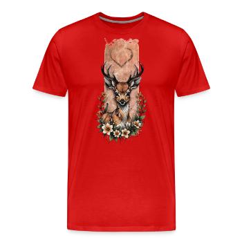 Bébé cerf tacheté de blanc au milieu des fleurs - T-shirt bio Premium Homme - rouge - Devant - Damien (186cm)