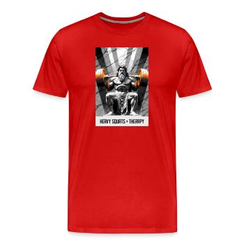Squat Is My Therapy – Kniebeuge T-Shirt - T-shirt bio Premium Homme - rouge - Devant - Damien (186cm)
