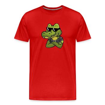 Cooles Krokodil mit Sonnenbrille und Lederjacke - Männer Premium Bio T-Shirt - Rot - Vorne - Damien (186cm)