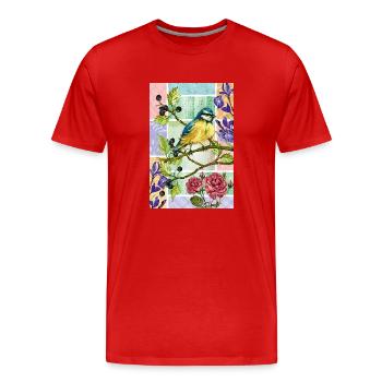 Mésange dans le jardin - T-shirt bio Premium Homme - rouge - Devant - Damien (186cm)