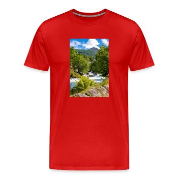 Geiranger panorama Storseterfossen Norway - Men's Premium Organic T-Shirt - red - Front - Damien (186cm)