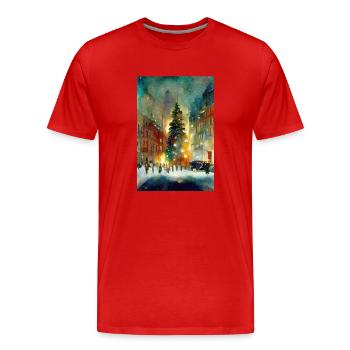 Aquarelle Ville de Noël - T-shirt bio Premium Homme - rouge - Devant - Damien (186cm)