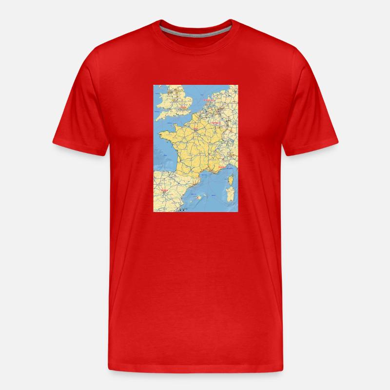Frankrig kort med byer, veje, floder, søer - Herre Premium T-shirt økologisk - rød