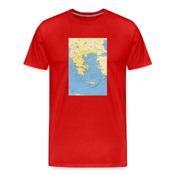 Carte de la Grèce avec les villes, les routes, les rivières, le lac - T-shirt bio Premium Homme - rouge - Devant - Damien (186cm)