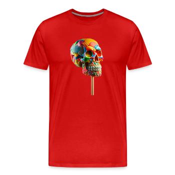 Bonbons Lollipop Crâne - T-shirt bio Premium Homme - rouge - Devant - Damien (186cm)