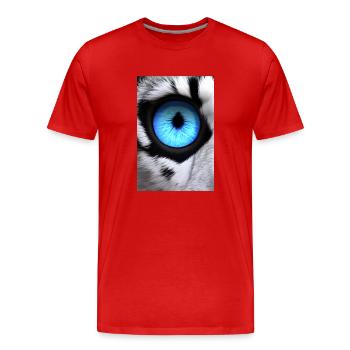 Lion noir et blanc aux yeux bleus ŒIL GAUCHE - T-shirt bio Premium Homme - rouge - Devant - Damien (186cm)