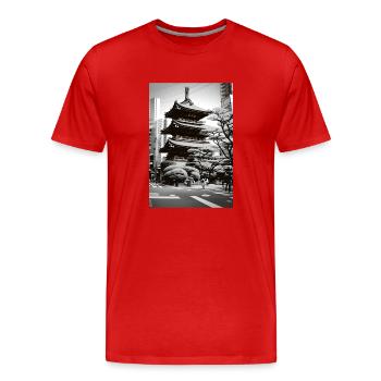Paysage de Tokyo - T-shirt bio Premium Homme - rouge - Devant - Damien (186cm)