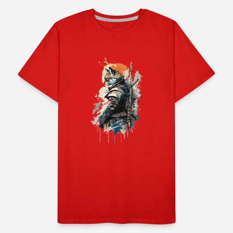 Samurai-Katze trägt eine Uniform Männer Premium Bio T-Shirt