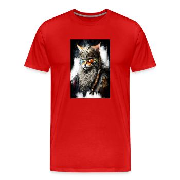 Chat viking en uniforme - T-shirt bio Premium Homme - rouge - Devant - Damien (186cm)