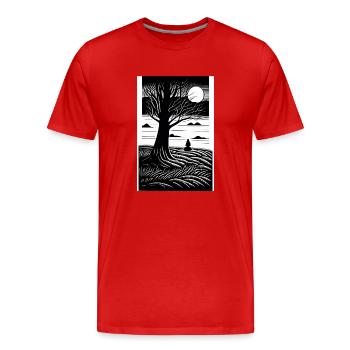 Schwarz Weiß Vollmond - Männer Premium Bio T-Shirt - Rot - Vorne - Damien (186cm)