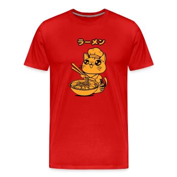 Manga Cat Ramen - Men's Premium Organic T-Shirt - red - Front - Damien (186cm)