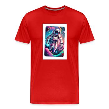 Astronaute, Futuriste, Espace Espace, Univers - T-shirt bio Premium Homme - rouge - Devant - Damien (186cm)
