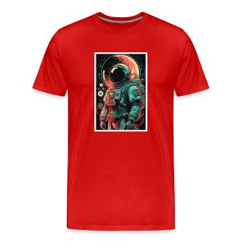 Astronaute, Futuriste, Espace Espace, Univers - T-shirt bio Premium Homme - rouge - Devant - Damien (186cm)