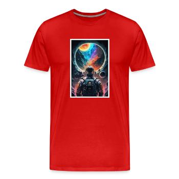 Astronaute, Futuriste, Espace Espace, Univers - T-shirt bio Premium Homme - rouge - Devant - Damien (186cm)