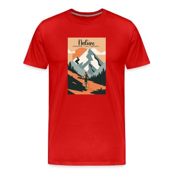 Nature Is Cheaper Than Therapy Mountains Hiking - Männer Premium Bio T-Shirt - Rot - Vorne - Damien (186cm)