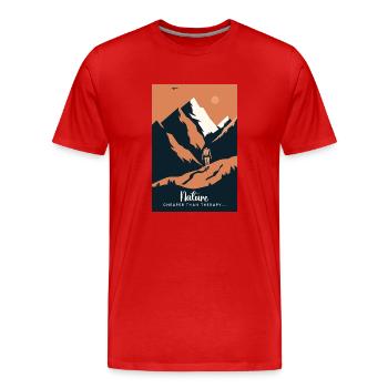 Nature Is Cheaper Than Therapy Mountains Hiking - Männer Premium Bio T-Shirt - Rot - Vorne - Damien (186cm)