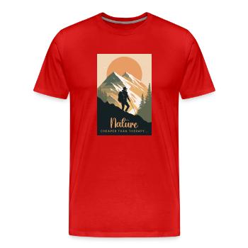 Nature Is Cheaper Than Therapy Mountains Hiking - Männer Premium Bio T-Shirt - Rot - Vorne - Damien (186cm)