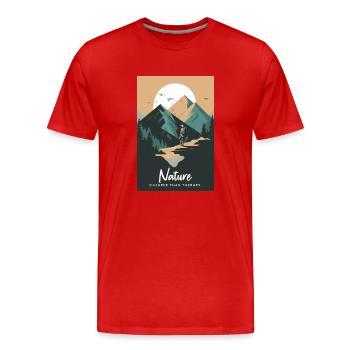 Nature Is Cheaper Than Therapy Mountains Hiking - Männer Premium Bio T-Shirt - Rot - Vorne - Damien (186cm)