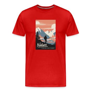 Nature Is Cheaper Than Therapy Mountains Hiking - Männer Premium Bio T-Shirt - Rot - Vorne - Damien (186cm)