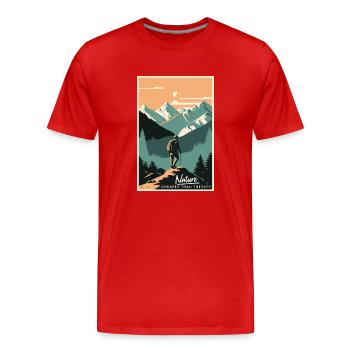 Nature Is Cheaper Than Therapy Mountains Hiking - Männer Premium Bio T-Shirt - Rot - Vorne - Damien (186cm)
