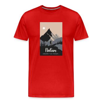 Nature Is Cheaper Than Therapy Mountains Hiking - Männer Premium Bio T-Shirt - Rot - Vorne - Damien (186cm)