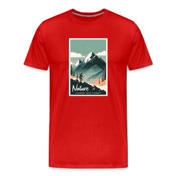 Nature Is Cheaper Than Therapy Mountains Hiking - Männer Premium Bio T-Shirt - Rot - Vorne - Damien (186cm)