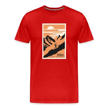 Nature Is Cheaper Than Therapy Mountains Hiking - Männer Premium Bio T-Shirt - Rot - Vorne - Damien (186cm)