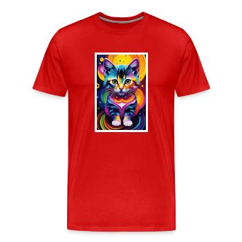 Chat mignon Pop Art Art moderne - T-shirt bio Premium Homme - rouge - Devant - Damien (186cm)