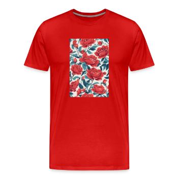 Rote Blumen mit grünen Blättern - Männer Premium Bio T-Shirt - Rot - Vorne - Damien (186cm)