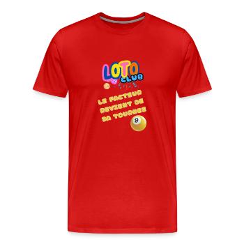 LOTO - BINGO - 9 - LE FACTEUR REVIENT DE TOURNEE - T-shirt bio Premium Homme - rouge - Devant - Damien (186cm)